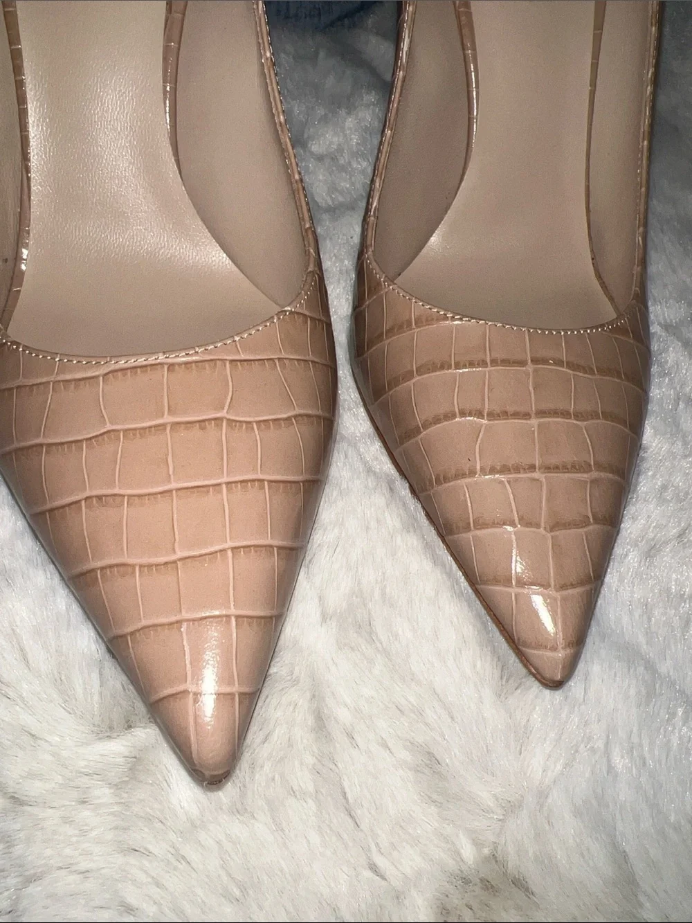 M. Gemi Nude Croc-Embossed Pointed Toe Stiletto Pumps